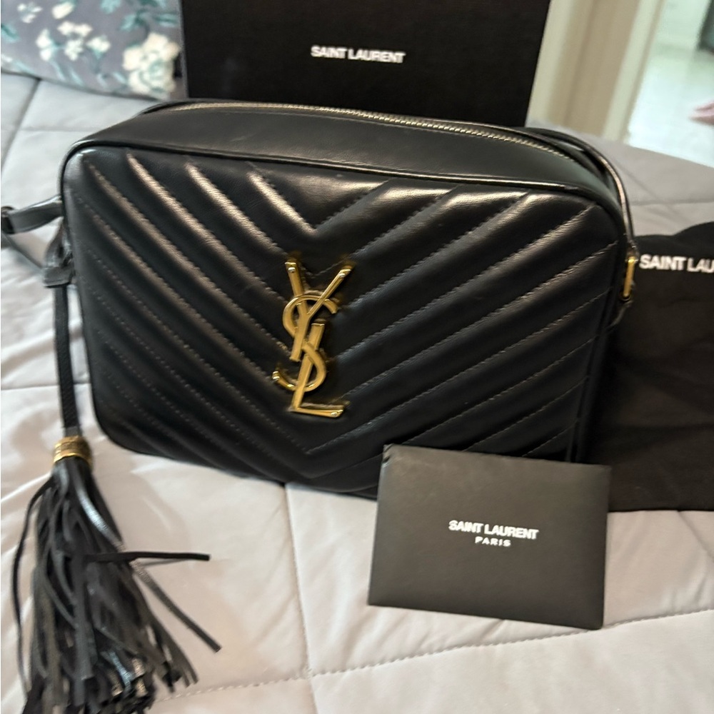 Saint Laurent Black Chevron Crossbody Bag